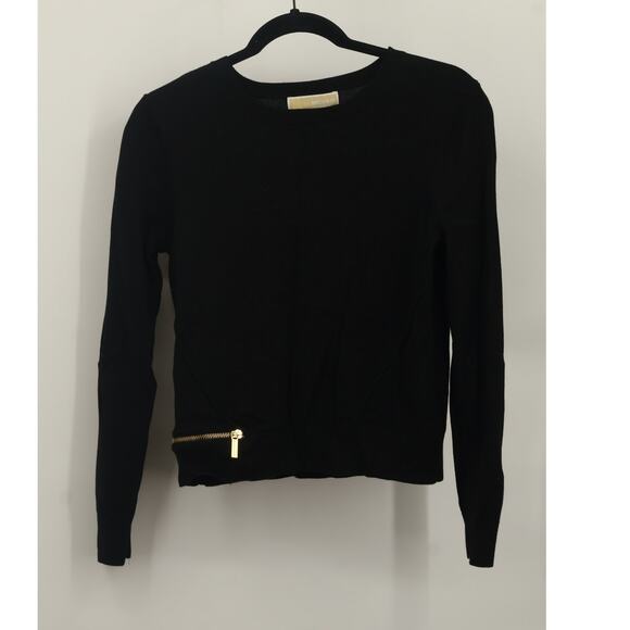 Michael Kors Women's Unique Hip Accent Zipper Sweater Long Sleeve Size M Black - Picture 1 of 5